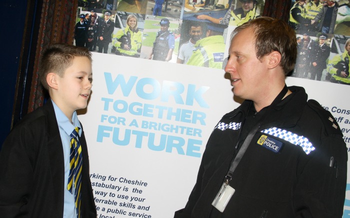 Jack Worthington talking to Inspector John Forshaw about opportunities in the Police force