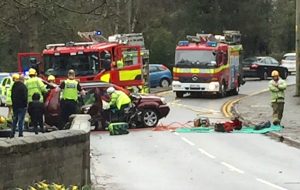 Fire crews cut roof from car after crash at Joey the Swan in Wistaston