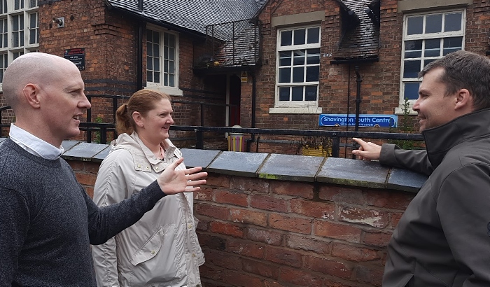 Former youth club venue at Shavington - MP Kieran Mullan meeting with parish councillors Russel Jones and Claire Hackett (1)