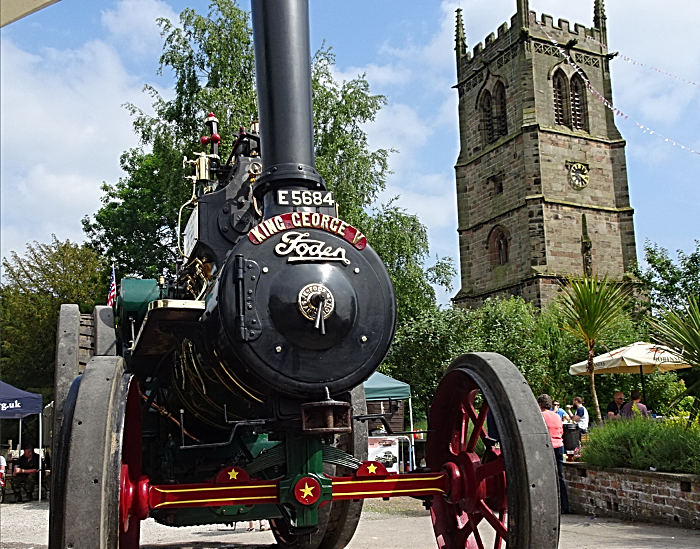 King George V traction engine and Wybunbury Tower (1)