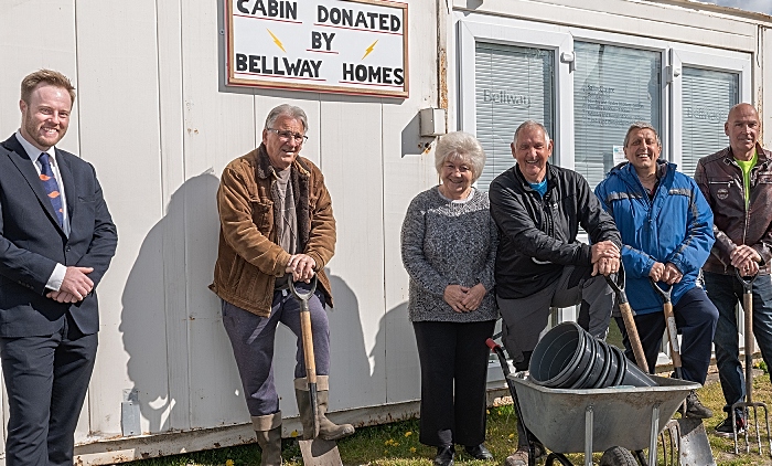 Wistaston Allotments - L-R Bellway's Lee Andrews, Geoff Bolt, Jacqueline Bolt, Peter Muirhead, Stewart Trigger & Mark Hulme (1)