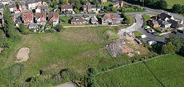 aerial view of land behind elephant pub in shavington and Main road access