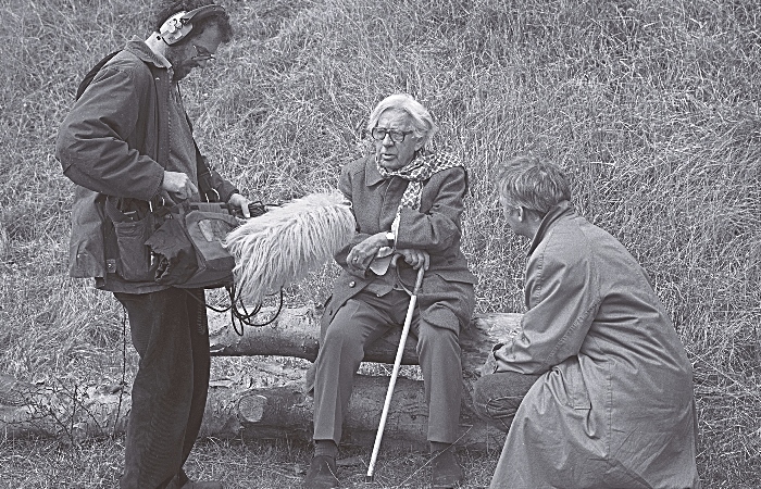 Laurie Lee - and TV director David Parker - talk in Nantwich