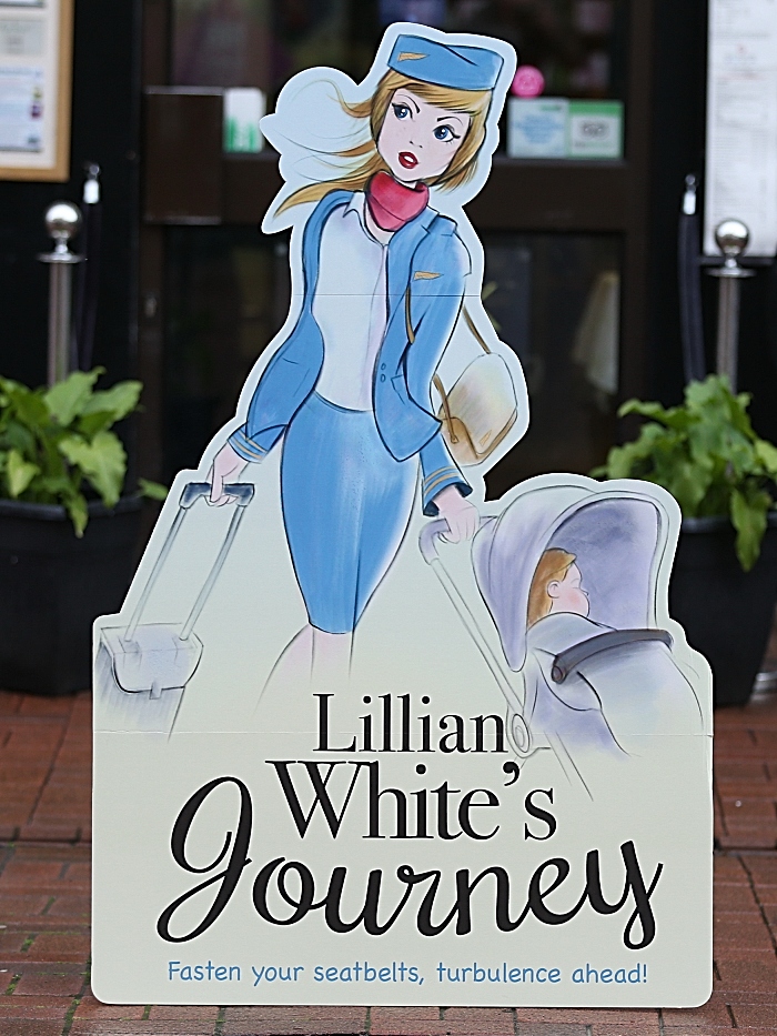Lillian White’s Journey book cover cut-out outside Nantwich Bookshop & Coffee Lounge (1)