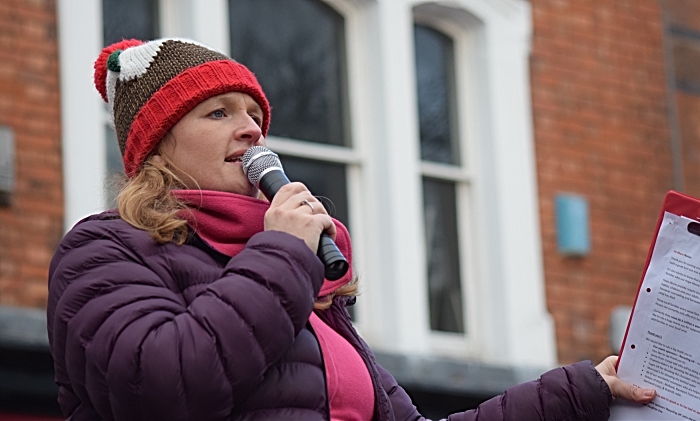 Liz Parkin from online community radio station RedShift Radio comperes the event on the town square