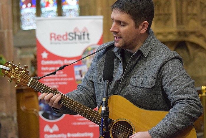 Local musician Tim Lee performs on the RedShift stage in St Marys Church Nantwich