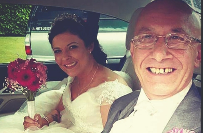 Lorna and her Dad on her wedding day in 2016 - hospice appeal