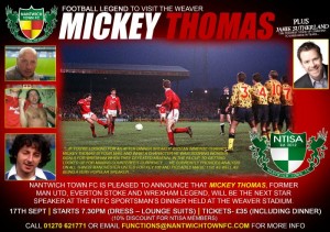 Man Utd legend Mickey Thomas at Nantwich sportsman’s dinner