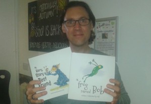 Mark Wilcox with his new children's books