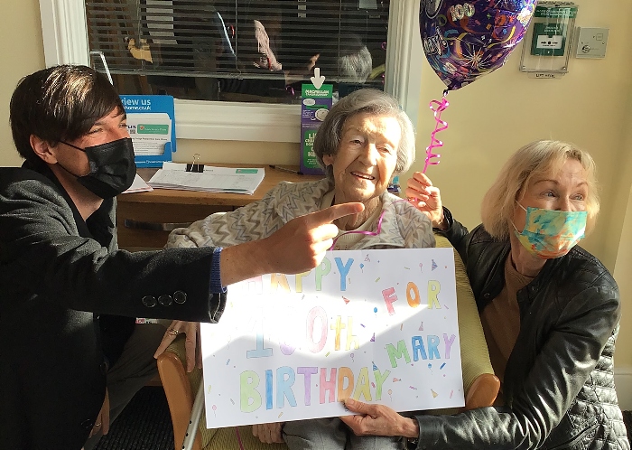 Mary Foley, Myra and David Weeks - centenarian