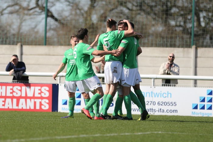 Mat Bailey and team celebrate goal against Witton