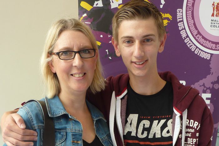 Matthew Astbury celebrating his GCSE results with his mum