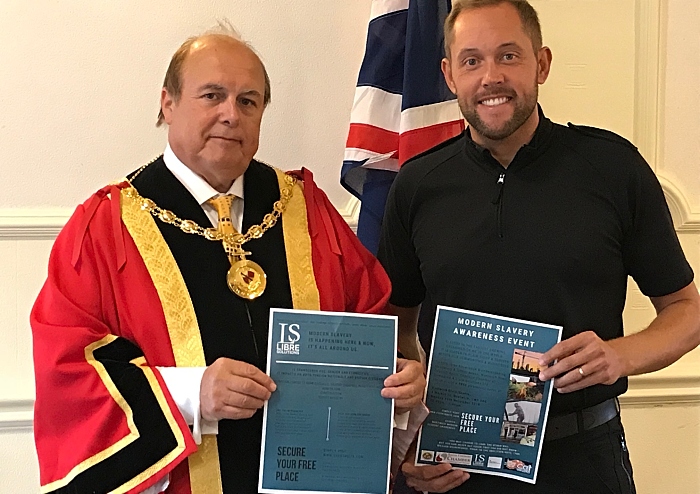 Mayor David Marren and PC Matt Stonier - modern slavery awareness event