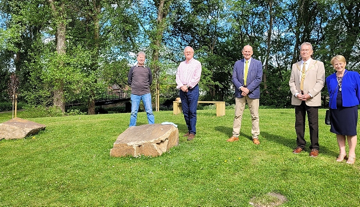 Mayor and Partnership members at Mill Island seating area (1)