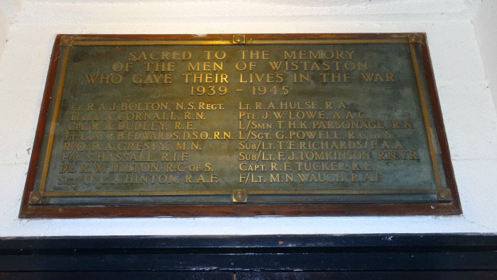 Memorial Hall plaque, Wistaston