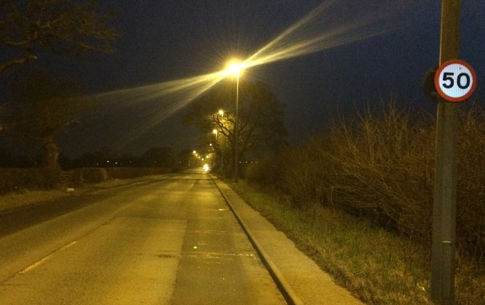 Middlewich Road near Nantwich closed, street lights, 50mph speed