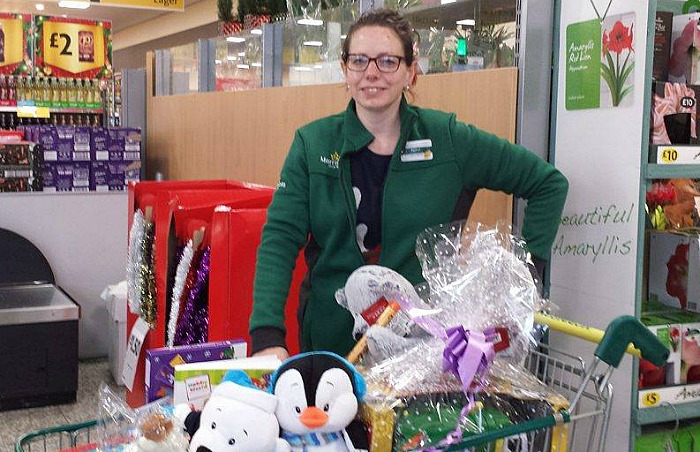 Morrisons community champion rachel lewis with donated gifts