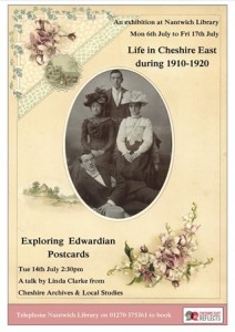 Poster for Nantwich library postcards talk
