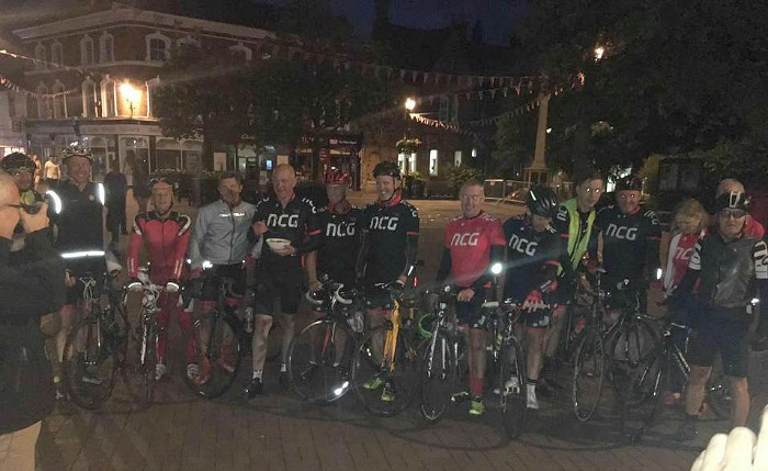 London ride - Nantwich Cycling Group at the finish on Nantwich town square