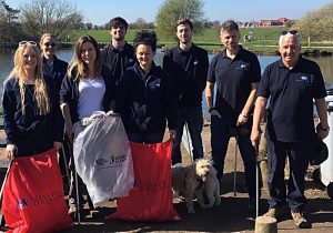 RSPCA staff fill bags full of discarded rubbish around Nantwich Lake