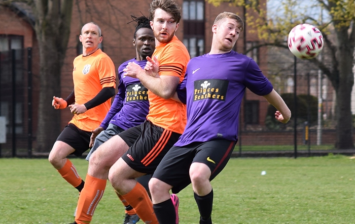 Nantwich Pirates 1 - 0 Princes Feathers - (Group A) match - Sun 11-4-2021 - Princes Feathers player eyes the ball (1)