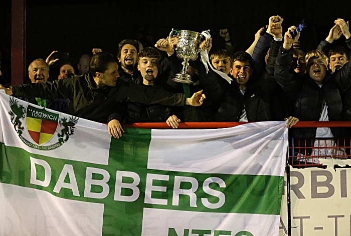 Nantwich Town FC - Dabbers fans celebrate victory with the Cheshire Senior Cup 2018-19 (1)