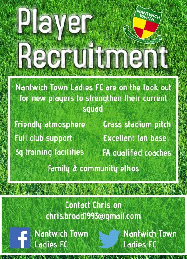 Nantwich Town Ladies FC - player recruitment poster