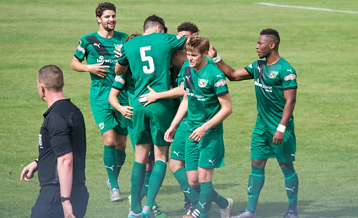 Nantwich Town celebrate leveller by Theo Stair against Mickleover Sports