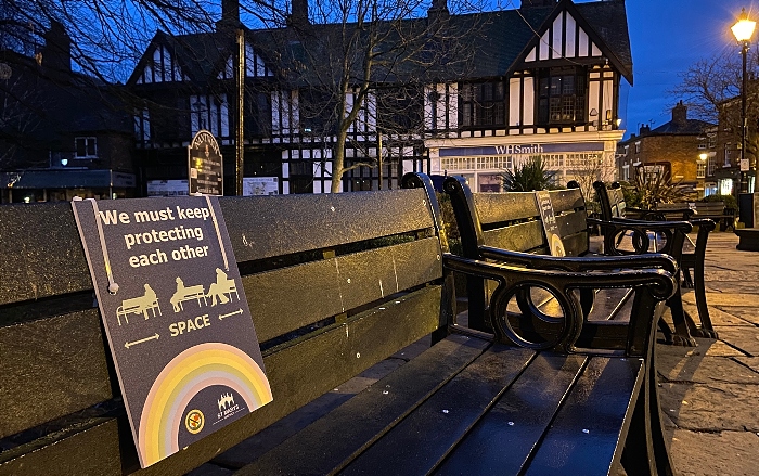 Nantwich bench with social distancing sign - town square (3) (1)