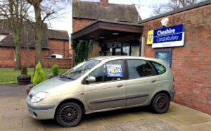 Seized vehicle on display outside Nantwich police station