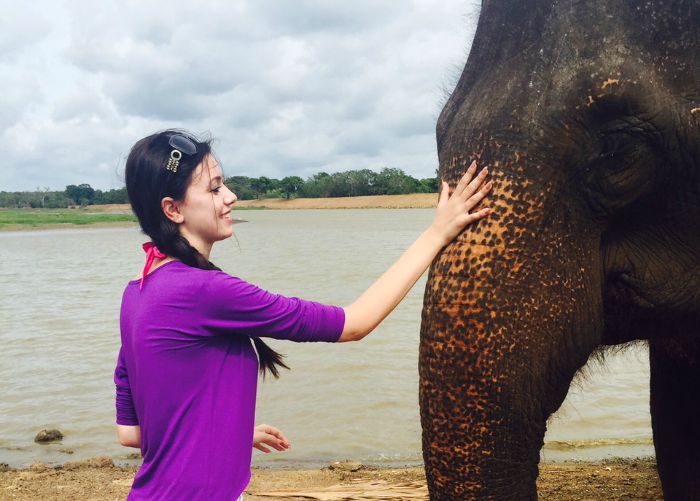 Natasha Hemming, Miss England, with Sri Lanka elephant