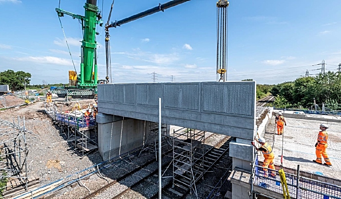 New Boulderstones bridge being lifted into place by crane in Crewe (1)