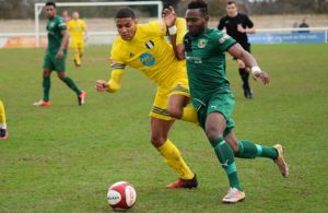 Osebi Abadaki battles for the ball