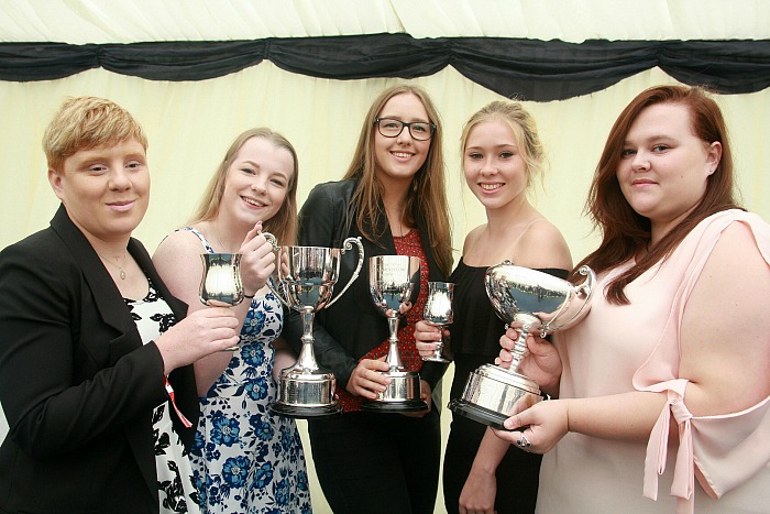 ceremony - P1 Cross college award winners Emmalise Mills, Kerri-Anne Williams, Rachel Woodacre, Jess Whitfield, Hannah Holwell