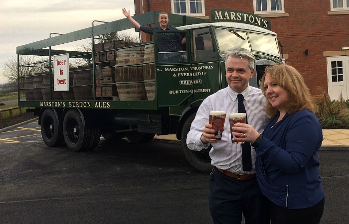 Paul and Justine Brady, Sacred Orchard pub, Marston's 1937 truck