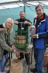 Pauline and Dave Griffiths of  Audlem and Jimmy Holland juicing