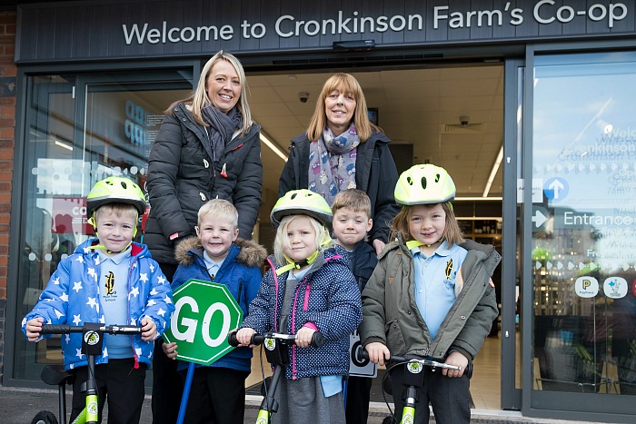 new bikes - pear-tree-staff-and-pupils-at-co-op-store