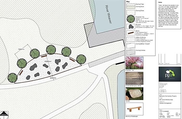 Plans for Mill Island feature area