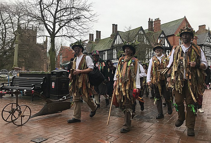 Plough Witchessing as they walk through Nantwich