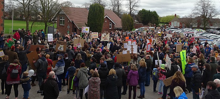 Protesters gather before march at Sandbach School - national funding formula