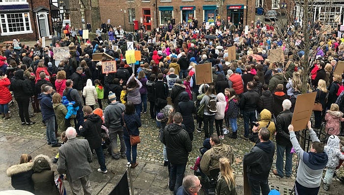 Protesters on the Cobbles - national funding formula in Cheshire East