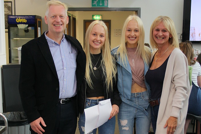 Proud parents Richard and Pauline Calderhead were on hand to congratulate twin daughters, Sarah and Lucy on their excellent results