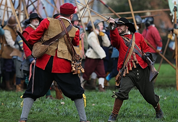 Publicity photo - Battle of Nantwich re-enactment on Mill Island - musketeers in close combat (1)