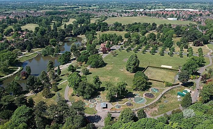 Queens Park in Crewe - aerial view