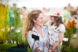 Mother and child in the Floral Marquee on Ladies Day at the RHS Flower Show Tatton Park 2016.