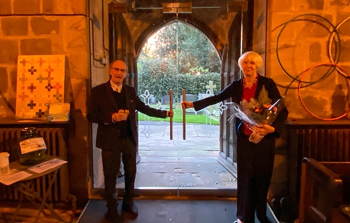 Rev’d Canon John Malbon and his wife Janet Malbon at the new doors (1)