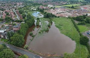 Aerial shots show flooded areas of River Weaver in Nantwich