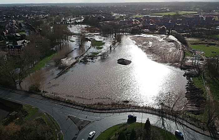 aerial of flooded weaver from reaseheath roundabout