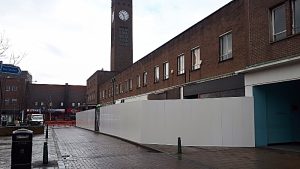 Hoardings installed in Crewe ahead of Royal Arcade demolition work