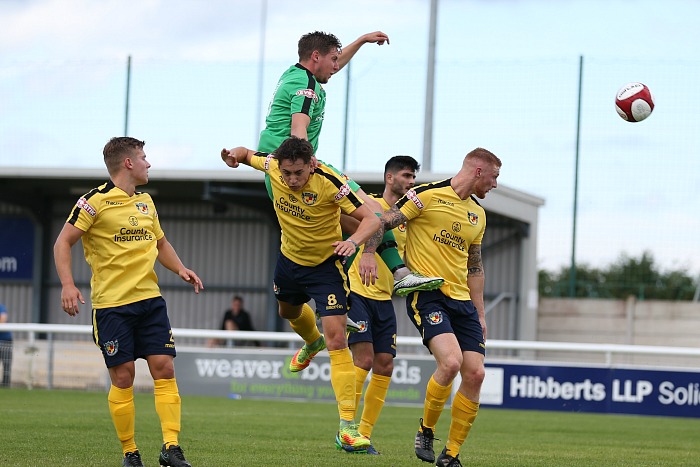 Ryan Brooke heads for goal but landed awkwardly and got injured